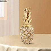 Golden pineapple art statuette with lattice design and transparent glass body for elegant desk decoration
