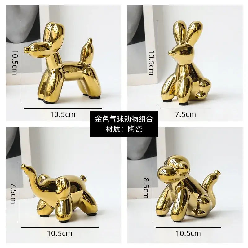 Golden ceramic balloon animal desk ornaments including a golden monkey dog rabbit and elephant for living room decorbites decor