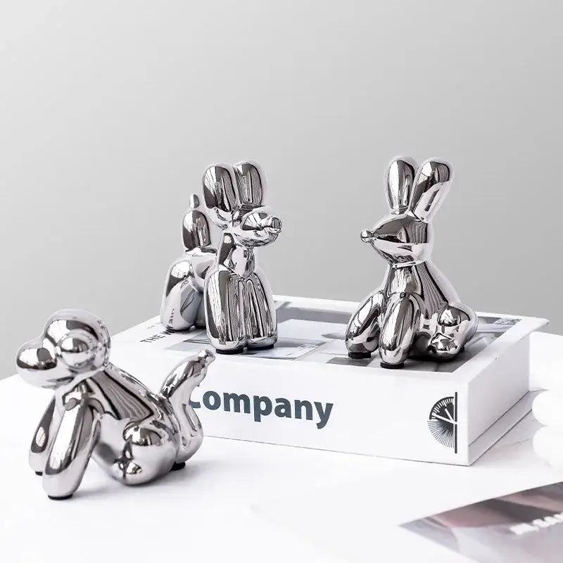 Shiny silver balloon animal figurines desk ornament as decorbites golden monkey golden porcelain decor for living room