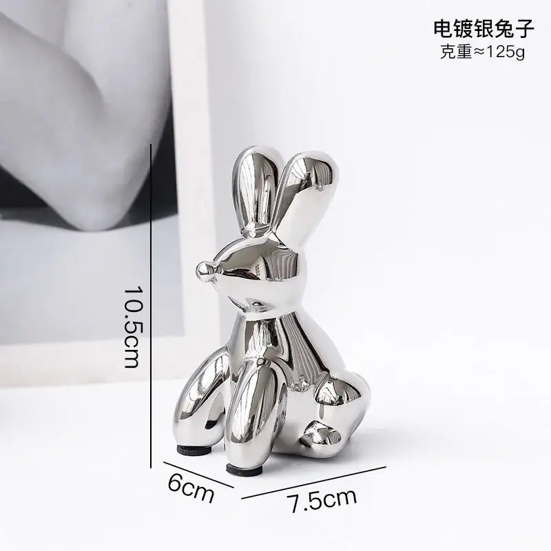 A sleek silver-plated rabbit figurine desk ornament with a glossy finish for decorbites golden monkey decor