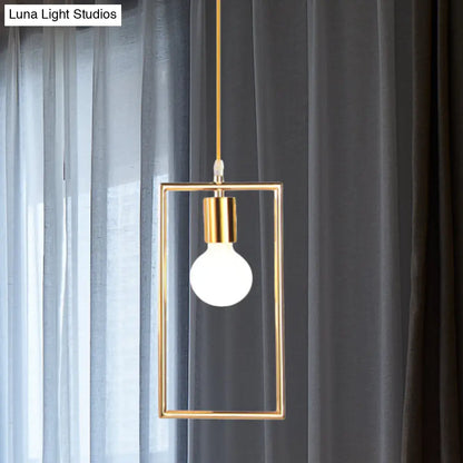 Golden Rectangle Hanging Ceiling Light - Loft Style Pendant Lamp, 1 Light for Bedroom