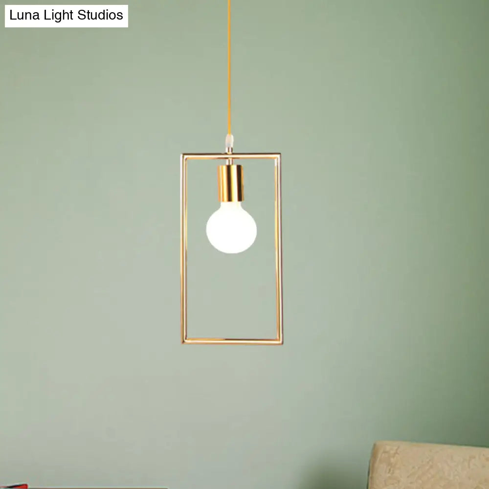 Golden Rectangle Hanging Ceiling Light - Loft Style Pendant Lamp, 1 Light for Bedroom