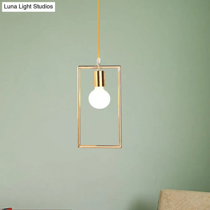 Golden Rectangle Hanging Ceiling Light - Loft Style Pendant Lamp, 1 Light for Bedroom