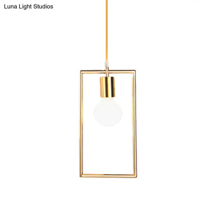 Golden Rectangle Hanging Ceiling Light - Loft Style Pendant Lamp, 1 Light for Bedroom