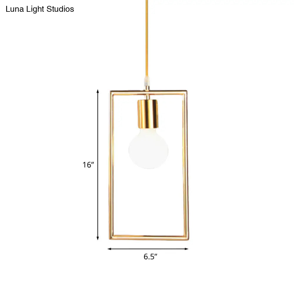 Golden Rectangle Hanging Ceiling Light - Loft Style Pendant Lamp, 1 Light for Bedroom