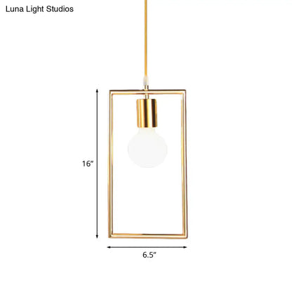 Golden Rectangle Hanging Ceiling Light - Loft Style Pendant Lamp, 1 Light for Bedroom