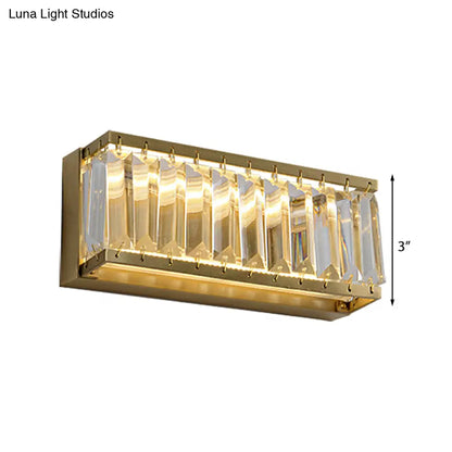 DecorBites™ Golden Rectangle LED Wall Mount Light with Clear Faceted Crystal - Modern Metallic Wall Lighting Fixture