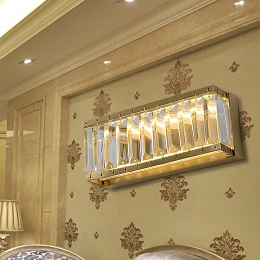DecorBites™ Golden Rectangle LED Wall Mount Light with Clear Faceted Crystal - Modern Metallic Wall Lighting Fixture