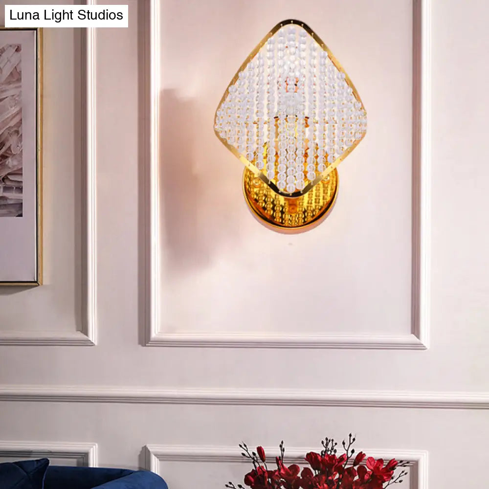 DecorBites™ Golden Rhombus Wall Light Fixture with Clear Crystal Beads - Modern & Stylish