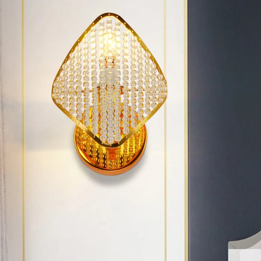 DecorBites™ Golden Rhombus Wall Light Fixture with Clear Crystal Beads - Modern & Stylish