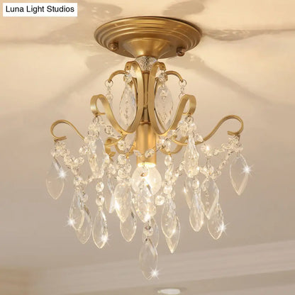 DecorBites™ DecorBites™ Golden Semi Flush Mount Light with Crystal Droplet - Traditional Bent Arm Design