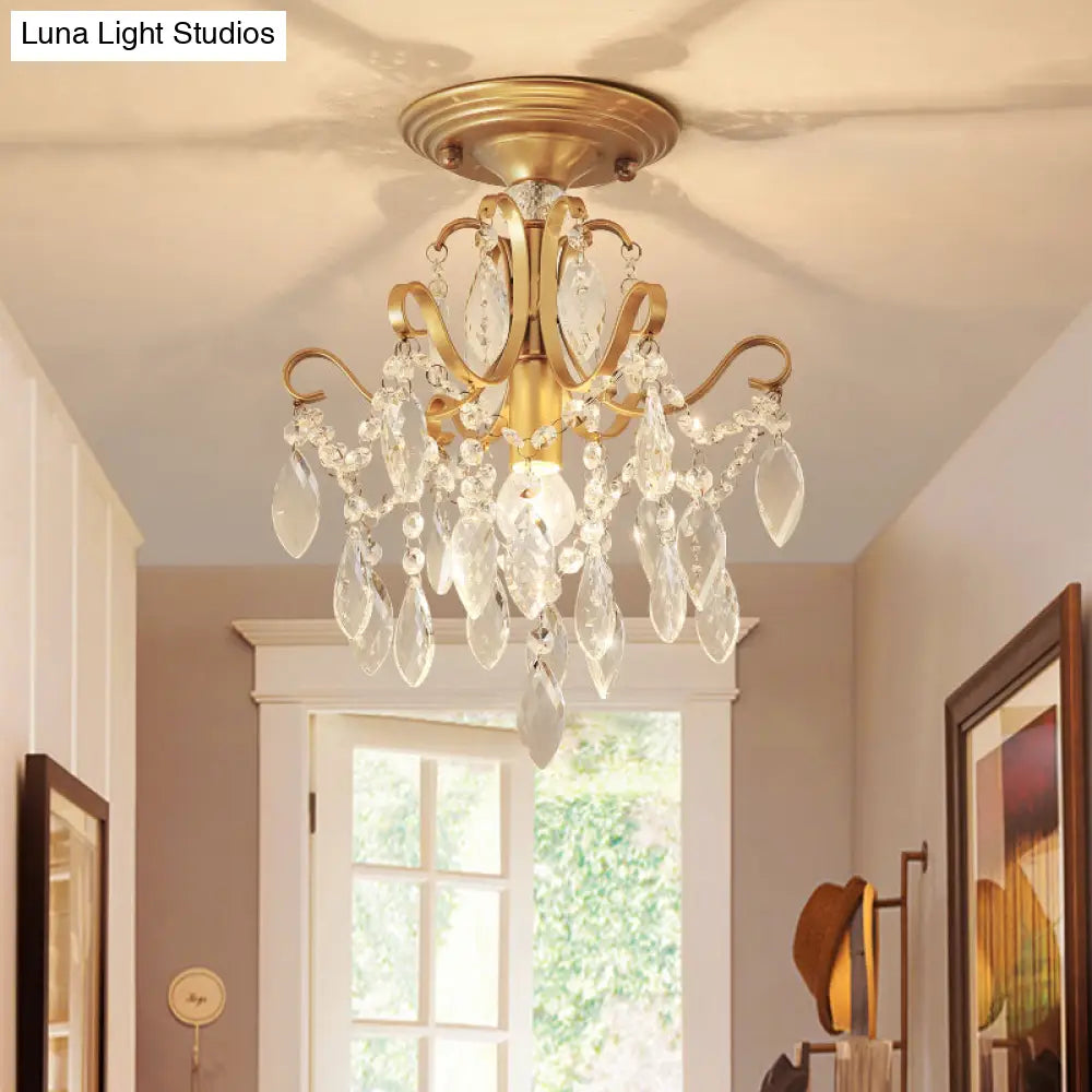 DecorBites™ DecorBites™ Golden Semi Flush Mount Light with Crystal Droplet - Traditional Bent Arm Design