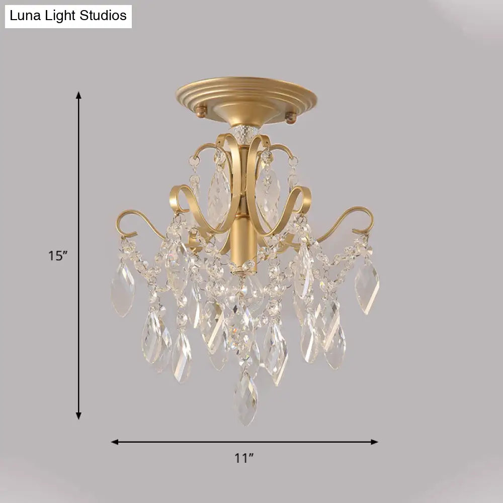 DecorBites™ DecorBites™ Golden Semi Flush Mount Light with Crystal Droplet - Traditional Bent Arm Design
