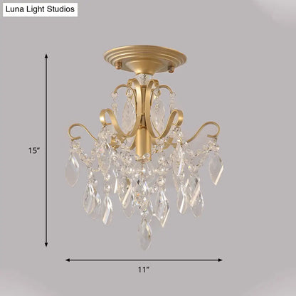 DecorBites™ DecorBites™ Golden Semi Flush Mount Light with Crystal Droplet - Traditional Bent Arm Design