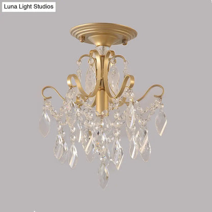 DecorBites™ DecorBites™ Golden Semi Flush Mount Light with Crystal Droplet - Traditional Bent Arm Design