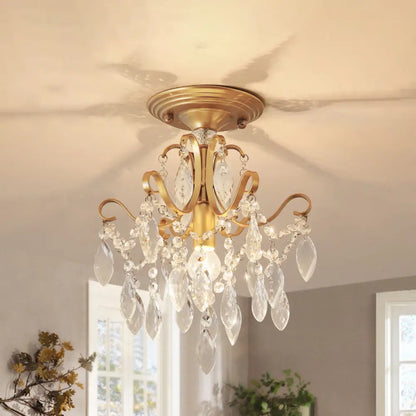 DecorBites™ DecorBites™ Golden Semi Flush Mount Light with Crystal Droplet - Traditional Bent Arm Design