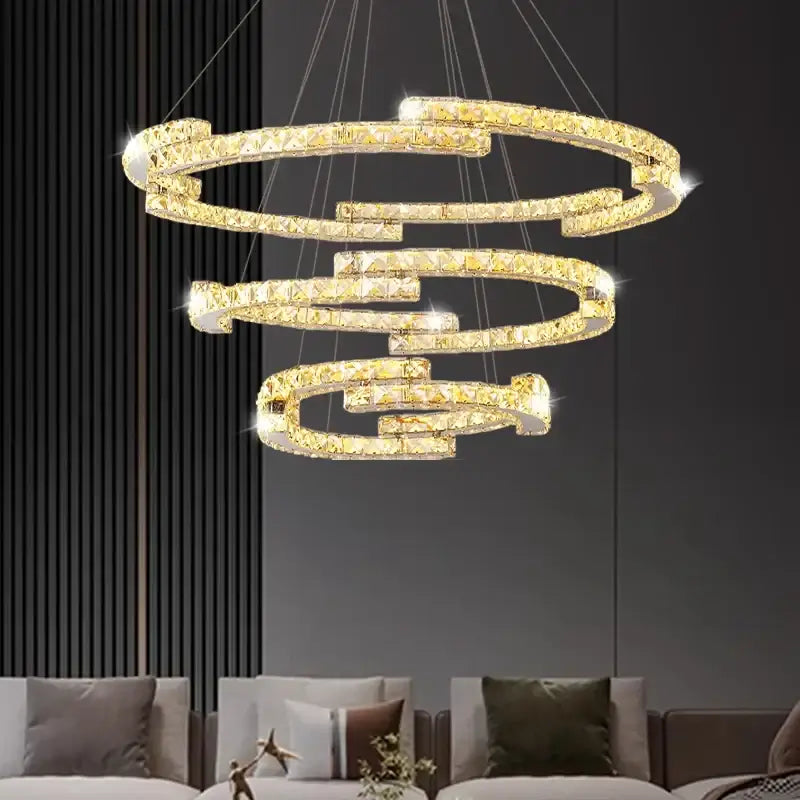 Golden spiral circular crystal pendant light with crystal accents in gold for living room decorbites circular crystal pendant