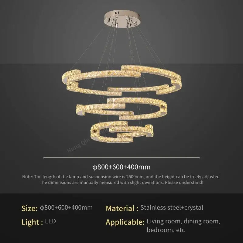 Gold-toned decorbites circular crystal pendant light with spiral design and stainless steel frame for living room decor