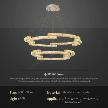Modern golden spiral circular crystal pendant light with stainless steel and crystal for living room decorbites circular crystal pendant