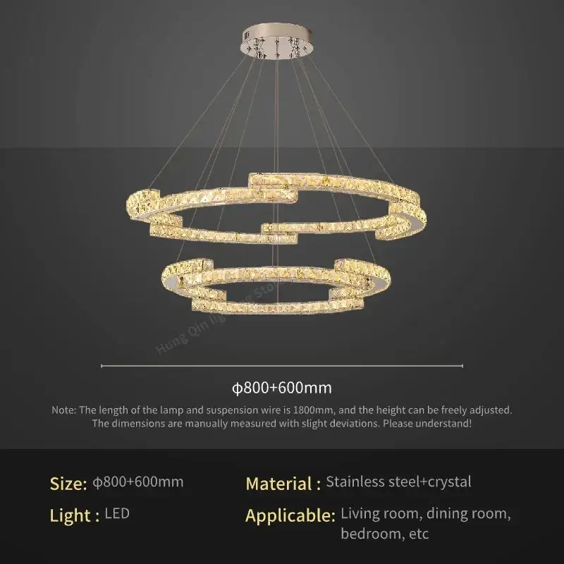 Modern golden spiral circular crystal pendant light with stainless steel and crystal for living room decorbites circular crystal pendant