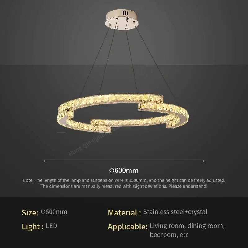 Golden spiral circular crystal pendant light with stainless steel frame and crystal accents for modern living decorbites circular crystal pendant