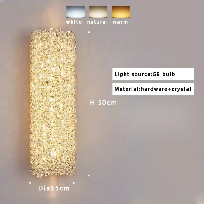 Golden textured glass wall lamp with crystal beads emitting warm glow featuring decorbites crystal beads decor
