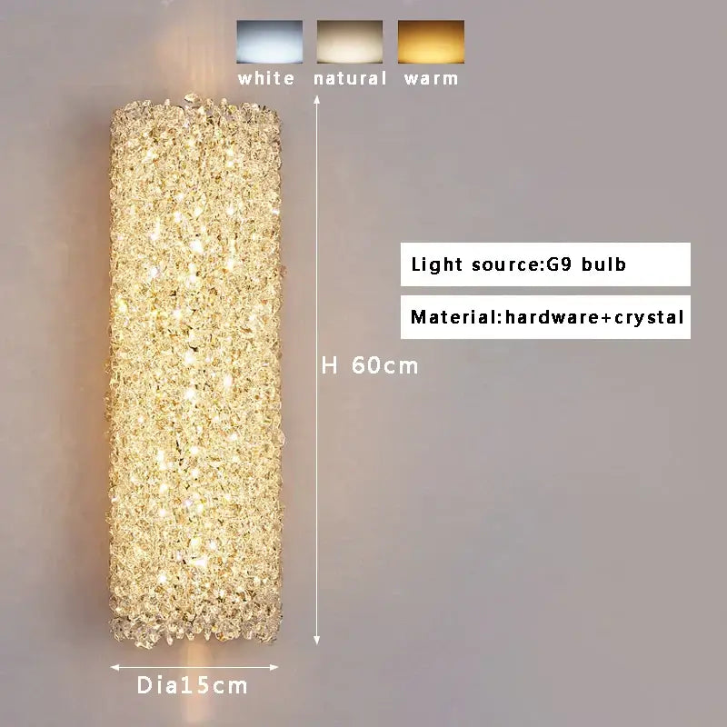 Golden textured glass wall lamp with crystal beads and warm glow for living room decorbites crystal beads design