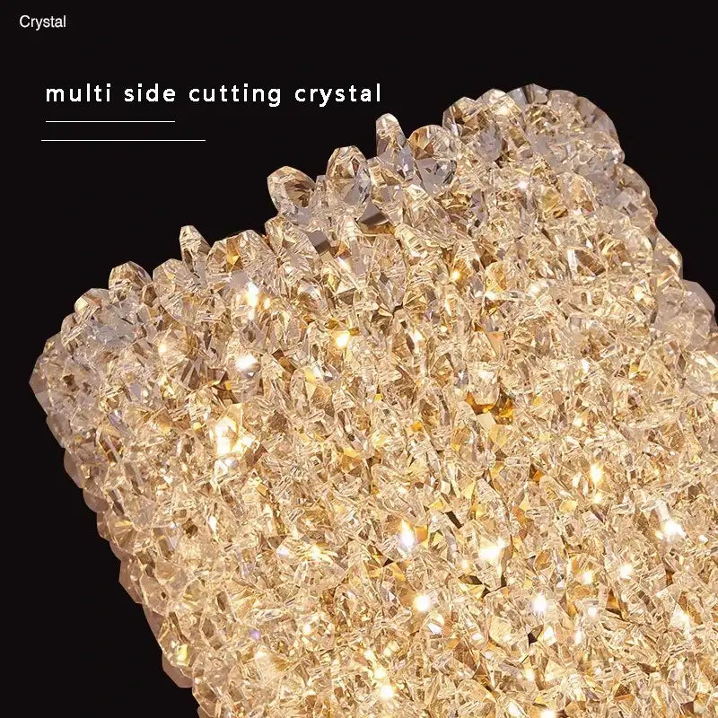 A golden textured glass wall lamp with clear and golden faceted crystal beads by decorbites for living room decor