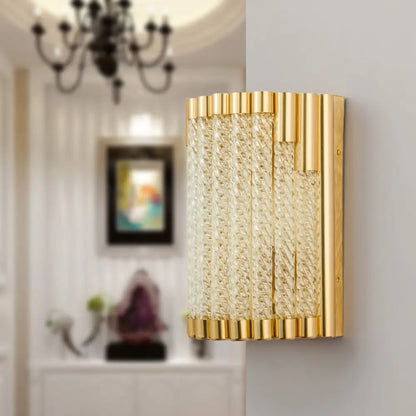 DecorBites™ DecorBites™ Golden Tube Wall Sconce with Crystal Shade - Retro 2-Light Fixture