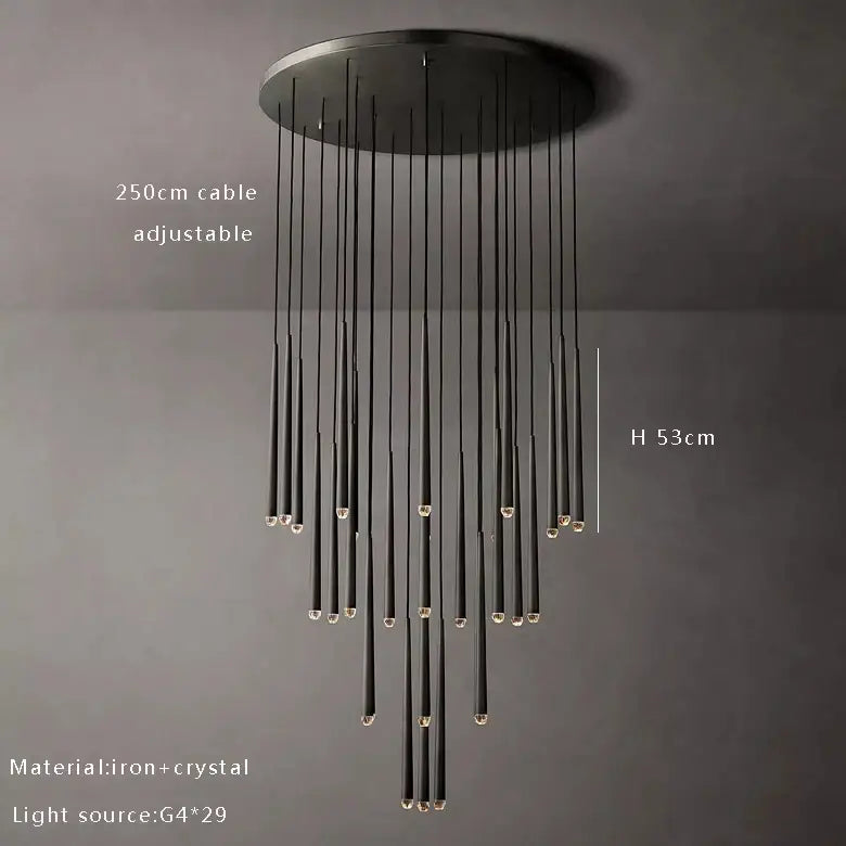 Modern black iron and crystal water drop ceiling chandelier with adjustable 250cm cable for living room decorbites crystal water