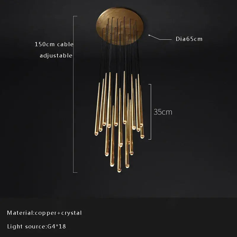 Brass-toned copper and crystal decorbites crystal water drop pendant chandelier with 18 g4 bulbs for living room ceiling use