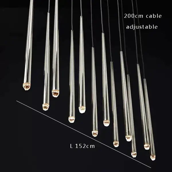 Golden water drop ceiling chandelier with silver-toned decorbites crystal water pendant lights and adjustable 200cm cable