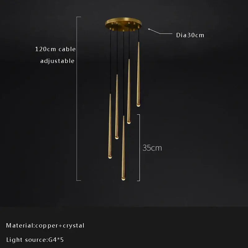 Gold-toned copper and crystal pendant chandelier with five tapered arms for living room decorbites crystal water drop ceiling