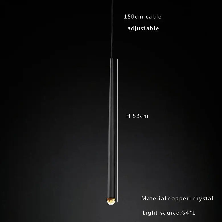 Black cylindrical pendant light with gold-toned crystal water drop base and copper construction for water drop ceiling decorbites crystal water