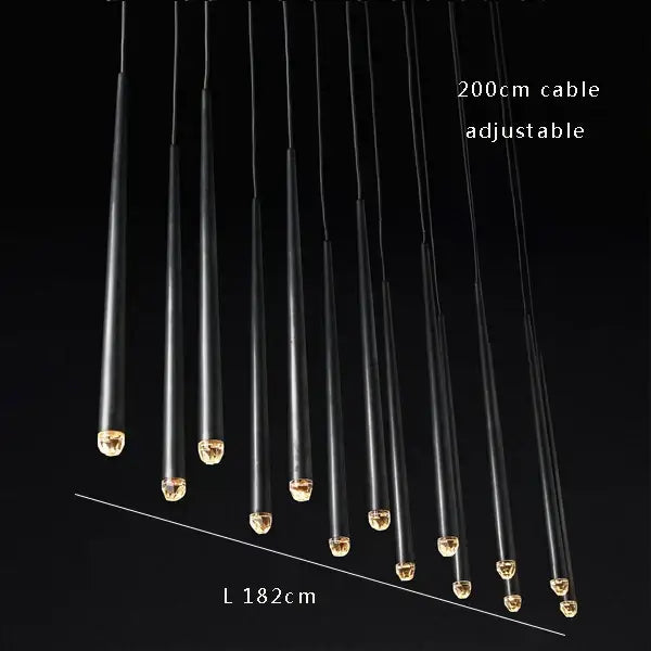 Modern black cylindrical pendant light with gold-toned spherical bulb hanging from adjustable 200cm cable for decorbites crystal water drop ceiling chandelier
