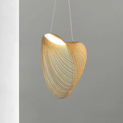 Golden wire mesh bamboo pendant light chandelier with shell-shaped design and intricate wire detailing for dining room decorbites bamboo pendant