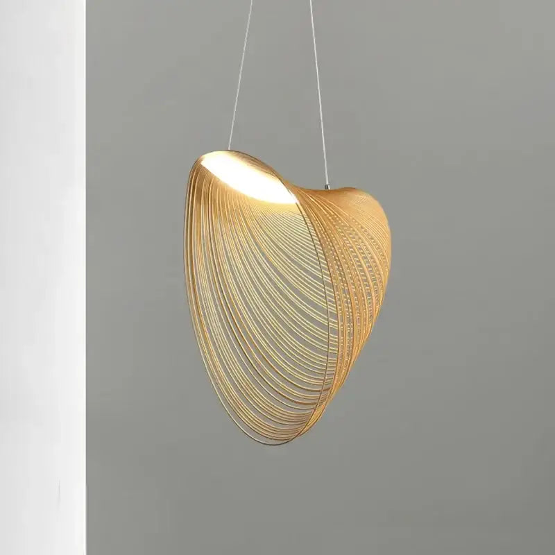 Golden wire mesh bamboo pendant light chandelier with shell-shaped design and intricate wire detailing for dining room decorbites bamboo pendant