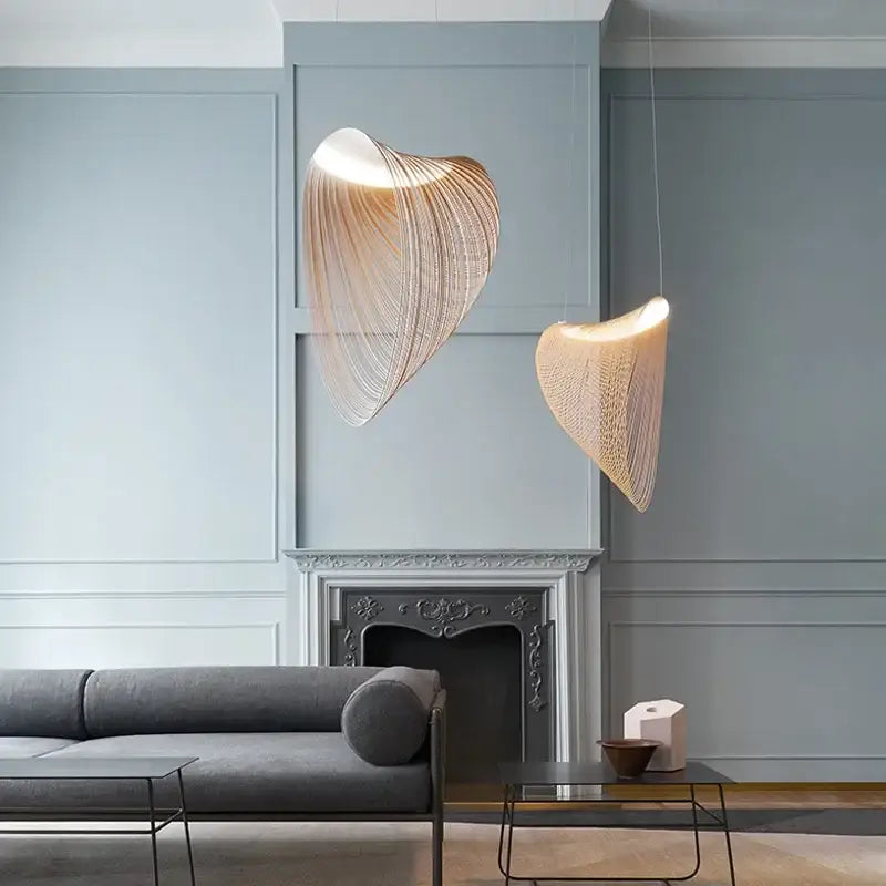 Two elegant golden wire mesh bamboo pendant light chandelier heart-shaped decorbites bamboo pendant with warm glow