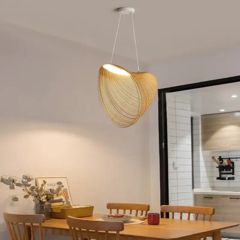 Golden wire mesh bamboo pendant light chandelier with warm golden hue decorbites bamboo pendant for dining room decor