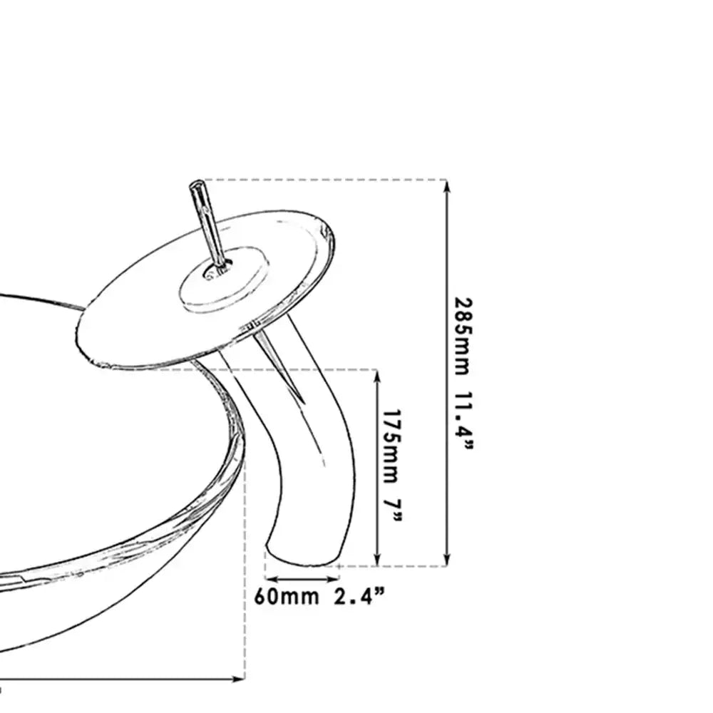 A sleek chrome decorbites goldfish glass waterfall faucet with curved spout and circular base for bathroom sink mixer tap