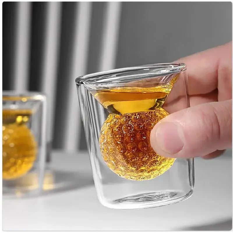Clear double-walled glass ball double tumbler with textured amber golf ball decorbites golf ball for dining room decor