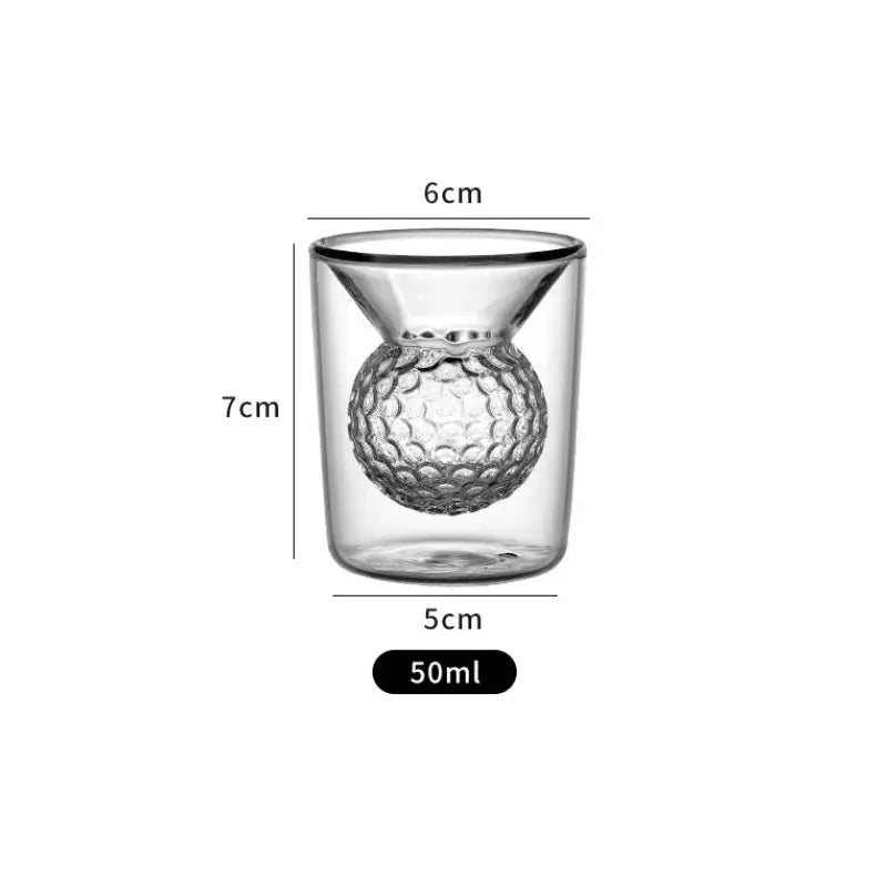 Clear double-walled glass ball double tumbler with textured golf ball design 50ml for decorbites golf ball dining room decor