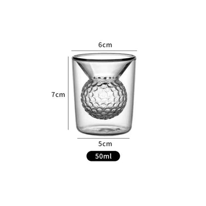 Clear double-walled glass golf ball double tumbler with textured design 50ml for decorbites golf ball dining room decor