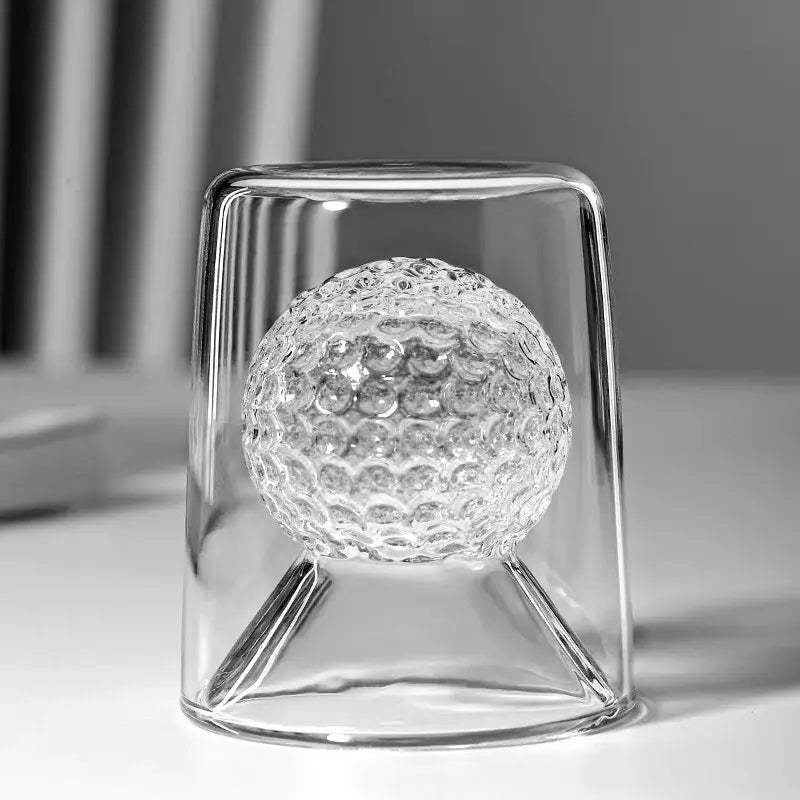Clear glass golf ball double tumbler with textured dimpled design thickened glass cup for decorbites golf ball decor