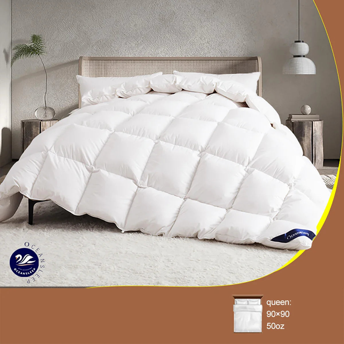 White quilted goose down comforter with diamond stitching and plush texture king queen all season duvet insert
