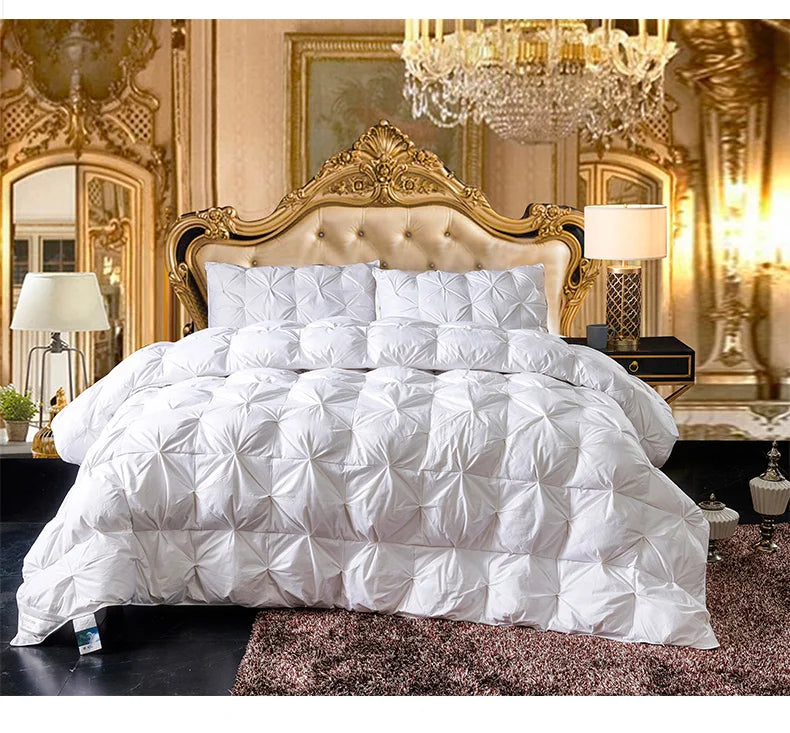 White quilted goose down soft duvet with diamond stitch pattern and plush fabric for super warm comforter bedding