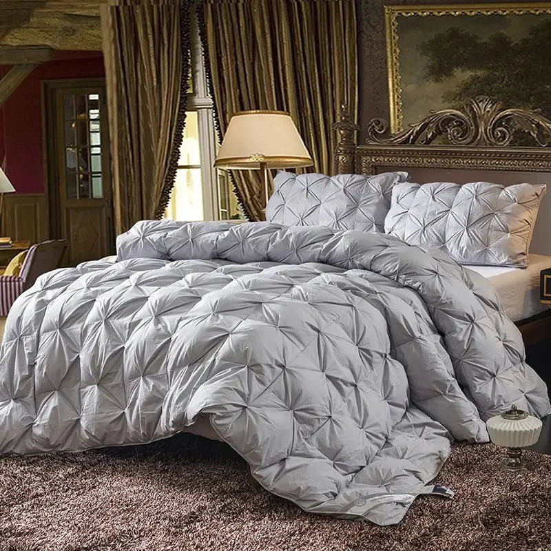 Luxurious silver-gray quilted goose down soft duvet with plush diamond-stitched design for king queen twin beds