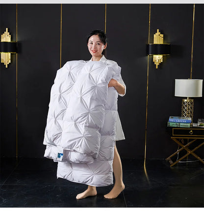 White quilted goose down soft duvet with geometric stitching for king queen twin size luxury bedding comforter