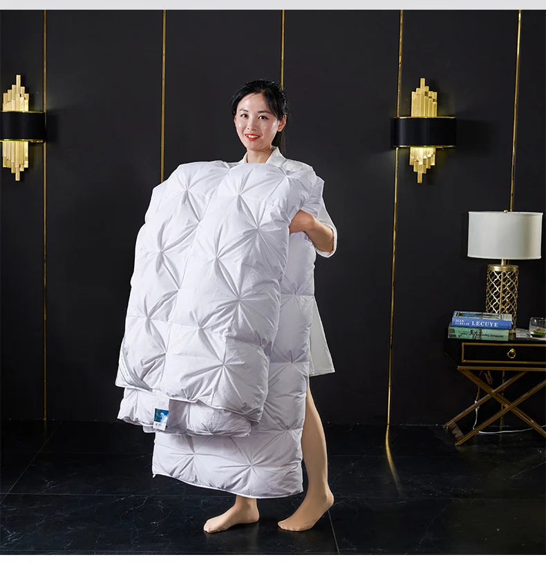 White quilted goose down soft duvet with geometric stitching for king queen twin size luxury bedding comforter