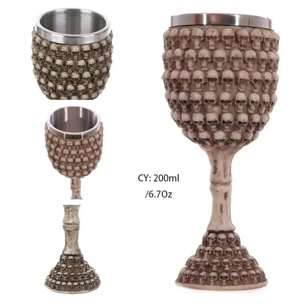 A 200ml beige textured skull goblet with metallic rim from decorbites dragon skull stainless steel wine glass collection